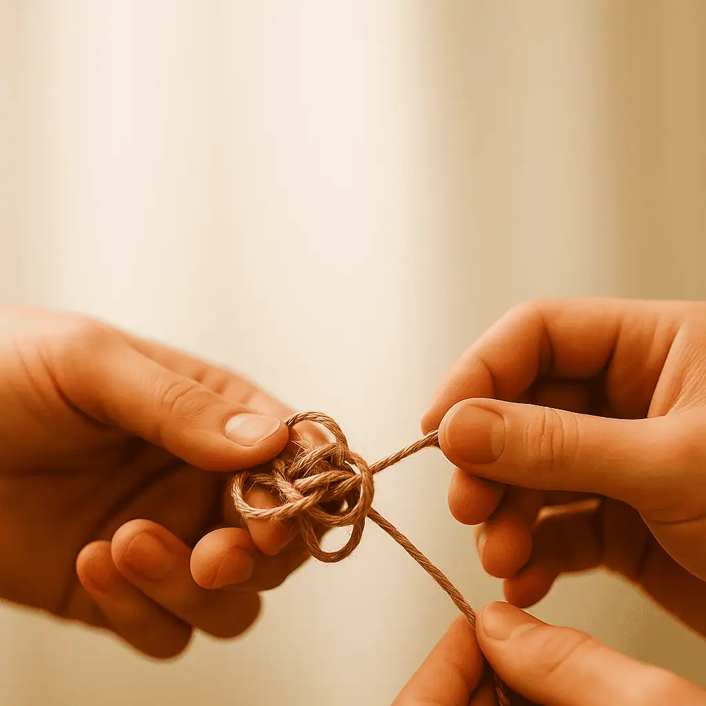 A pair of hands holding a knot